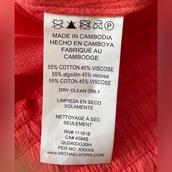 MK Michael Kors Orange Top Flutter Sleeves Smocked hips Women sz Large - Picture 7 of 8